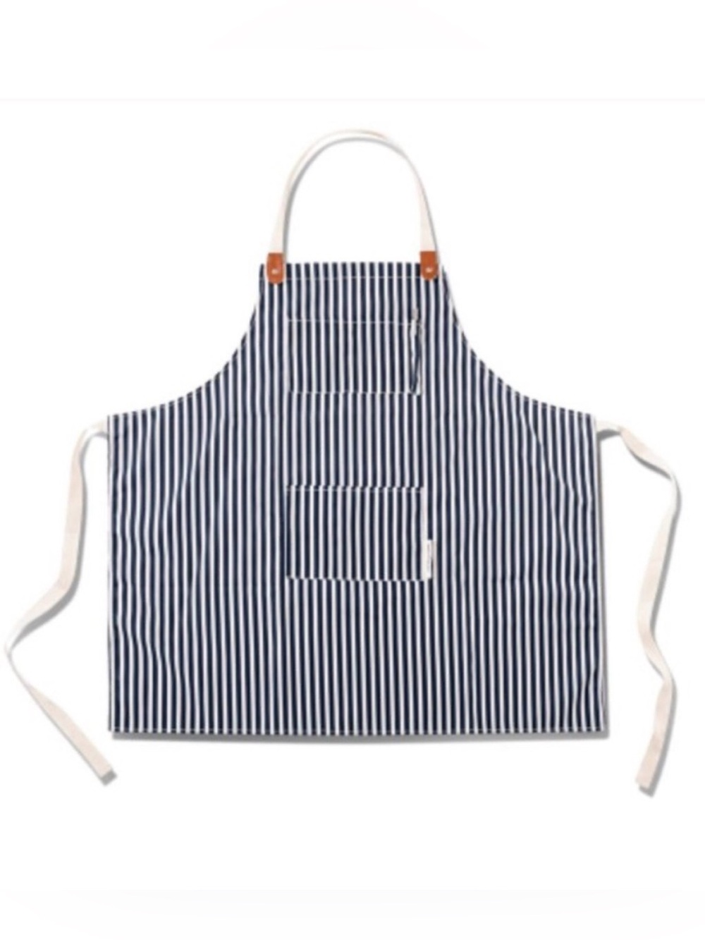 Striped Navy Blue Cotton Kitchen Apron with Pockets